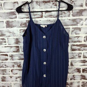 Betsys Boutique Shop XL Spaghetti Strap Top Navy White Pin Stripe Button Down